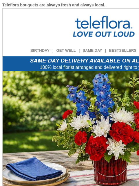 teleflora newsletter: Labor Day Savings 🎉 20% Off All Bouquets