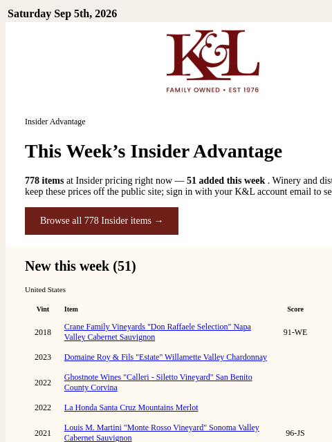 klwines newsletter: Insider's List