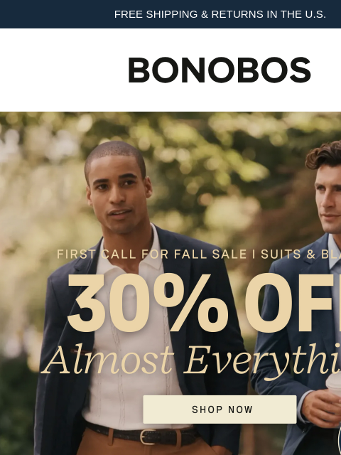 bonobos newsletter: 30% Off the Suits Worth Getting Now