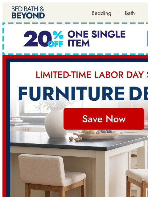 bedbathandbeyond newsletter: Furniture deals up to 50% off—but not for long