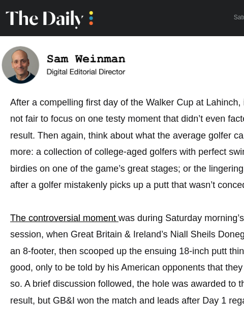 golfdigest newsletter: Irishman leads GB&I in front of home crowd