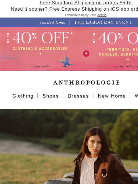 anthropologie newsletter: Up to 40% OFF clothing, accessories & more