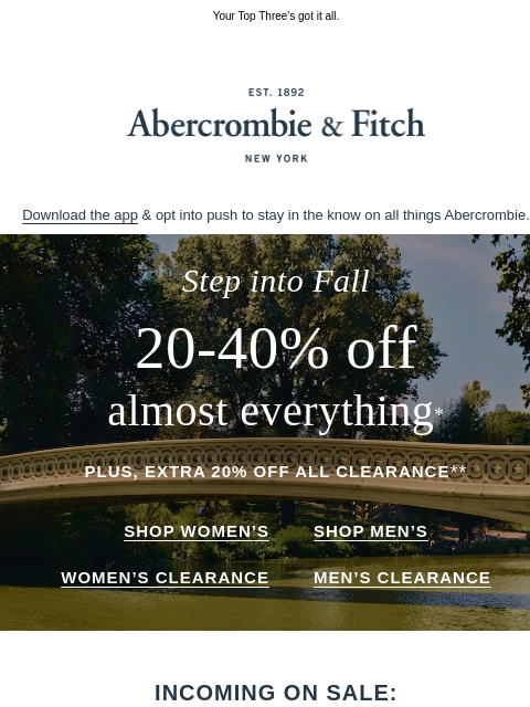 abercrombie newsletter: New & on sale this weekend. →