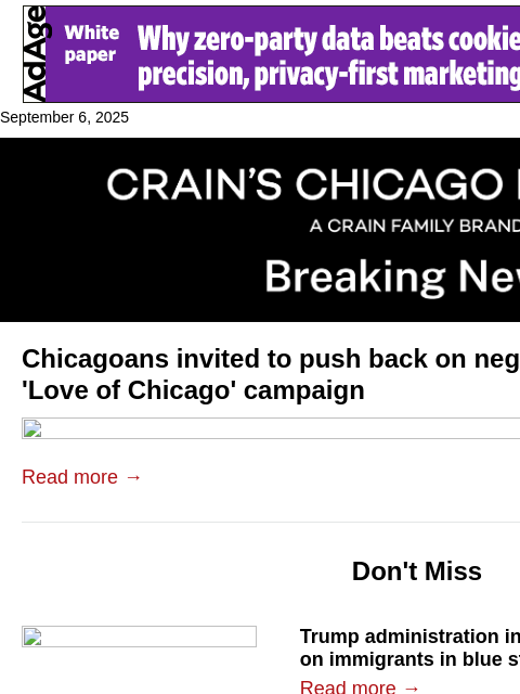crainalerts newsletter: 'Love of Chicago' campaign aims to push back on ne...