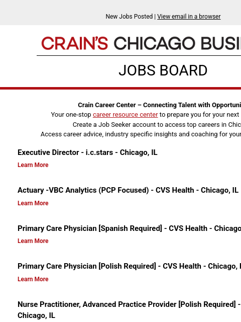 crainalerts newsletter: New jobs posted: Executive Director - i.c.stars - ...