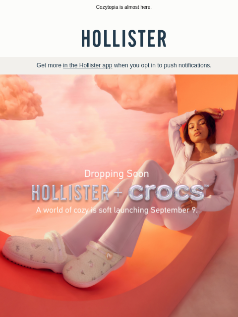 hollisterco newsletter: ☁️ Hollister + Crocs drops Tuesday ☁️