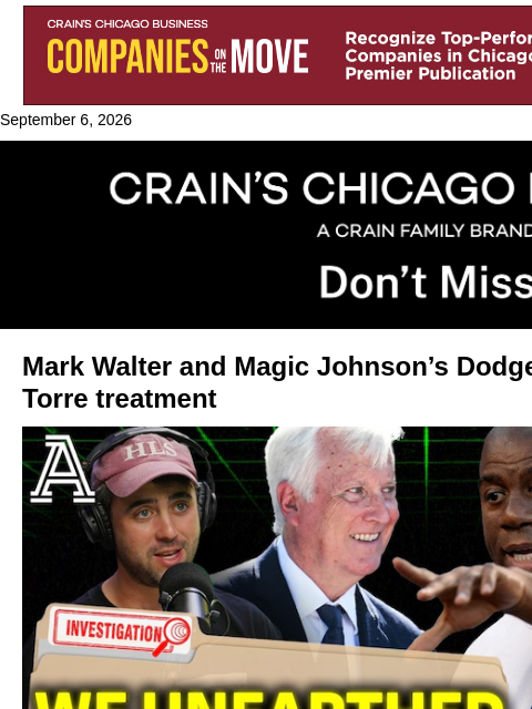 crainalerts newsletter: Mark Walter's Dodgers deal gets the Pablo Torre tr...