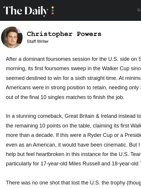 golfdigest newsletter: GB&I pulls off all-time Walker Cup comeback