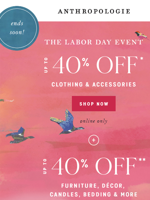 anthropologie newsletter: Up to 40% off clothes + more ends soon!