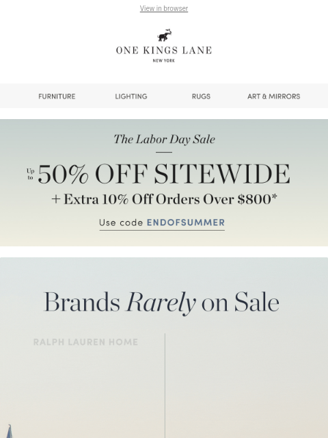 onekingslane newsletter: 🚨 Rarely on Sale: Ralph Lauren Home, Amber Lewis ...