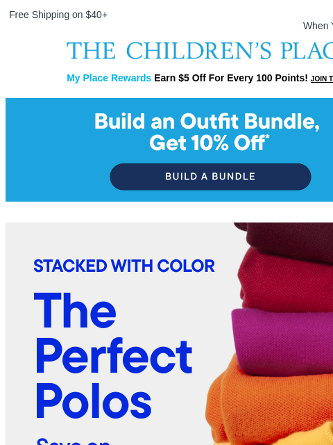 childrensplace newsletter: Polo Stock-Up! Buy 5+ for $7 each 👕