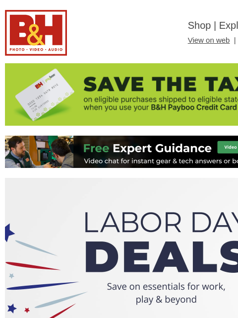bhphotovideo newsletter: Labor Day Deals on Popular Gear!