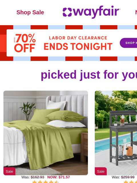 wayfair newsletter: SHEETS & PILLOWCASES ❗ENDS TONIGHT ❗UP TO 70% OFF ...