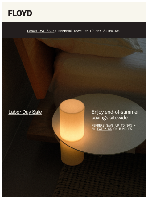 floydhome newsletter: Labor Day savings on long-lasting design