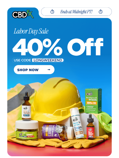 cbdfx newsletter: Happy Labor Day! 40% OFF today 🇺🇸