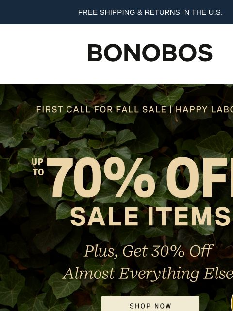 bonobos newsletter: HAPPENING NOW: 30% Off the Newest Fall Styles | Up...