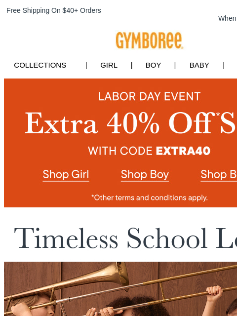 gymboree newsletter: Extra 40% Off Sale Styles + Uniforms