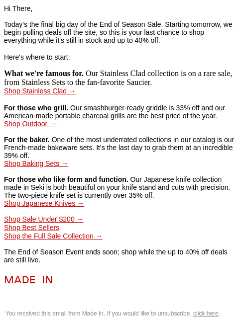 madeincookware newsletter: The best prices of the season end today