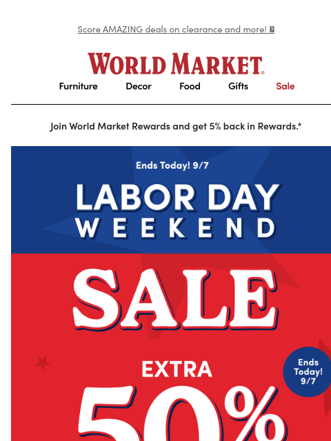 emailworldmarket newsletter: Labor Day Sale ENDS TONIGHT ⏳