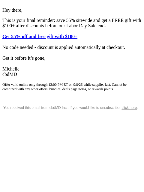 cbdmd newsletter: Friends, Last Call: Save 55% Sitewide