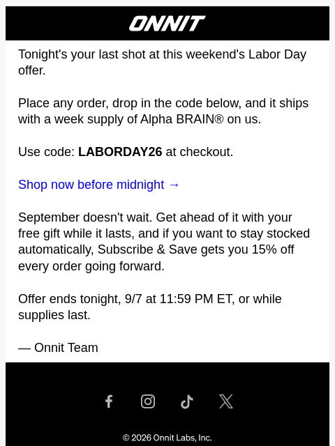 onnit newsletter: Last Chance For a Free Week of Alpha BRAIN®
