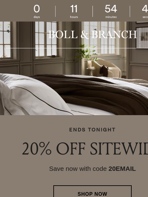 bollandbranch newsletter: Last call for 20% off sitewide