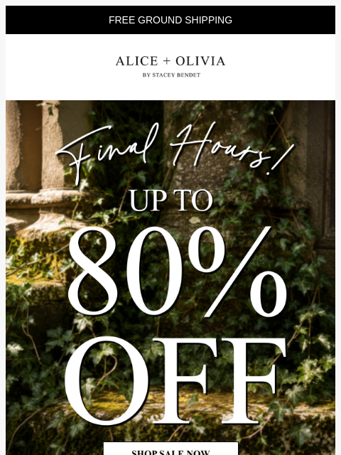 aliceandolivia newsletter: FINAL HOURS: UP TO 80% OFF