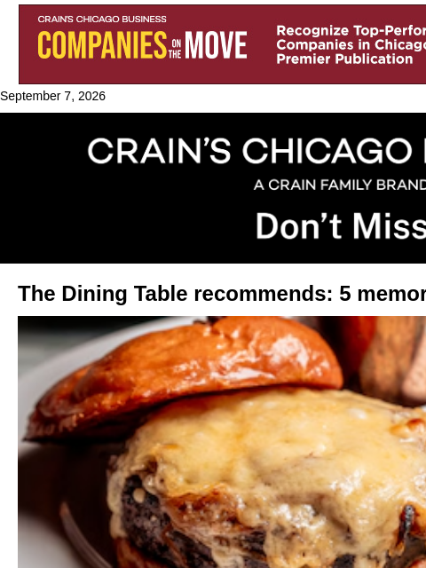 crainalerts newsletter: Best burgers in Chicago