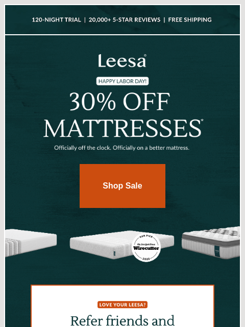 leesasleep newsletter: Off the clock. On to 30% off.