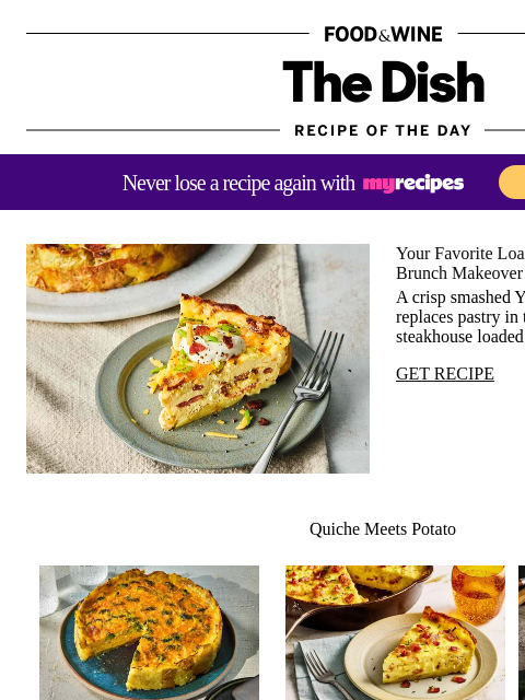 foodandwine newsletter: Loaded Baked Potato Crust Quiche