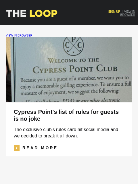 golfdigest newsletter: The Cypress Point rules card, an errant shot nearl...