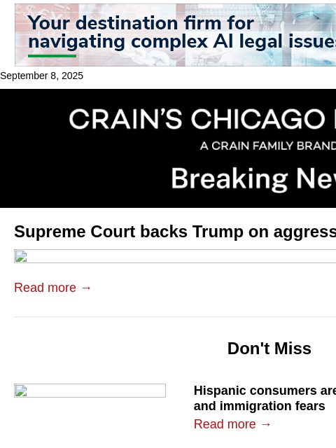 crainalerts newsletter: Supreme Court backs Trump on ICE tactics