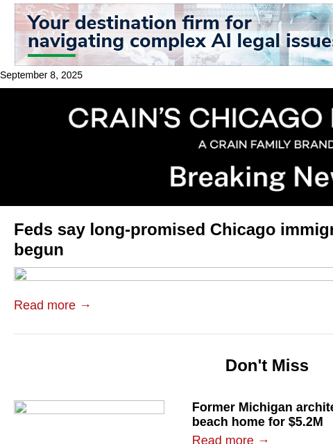 crainalerts newsletter: Chicago immigration crackdown has begun, DHS says
