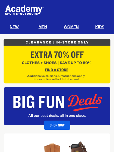 academy newsletter: In-Store Only! EXTRA 70% off Clearance Clothes + S...
