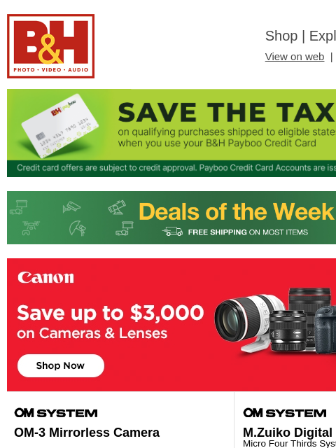 bhphotovideo newsletter: New Deals on Canon, OM SYSTEM, DJI, SmallRig, Appl...
