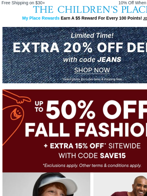 childrensplace newsletter: Weekend Mood: EXTRA 20% off Denim ✨