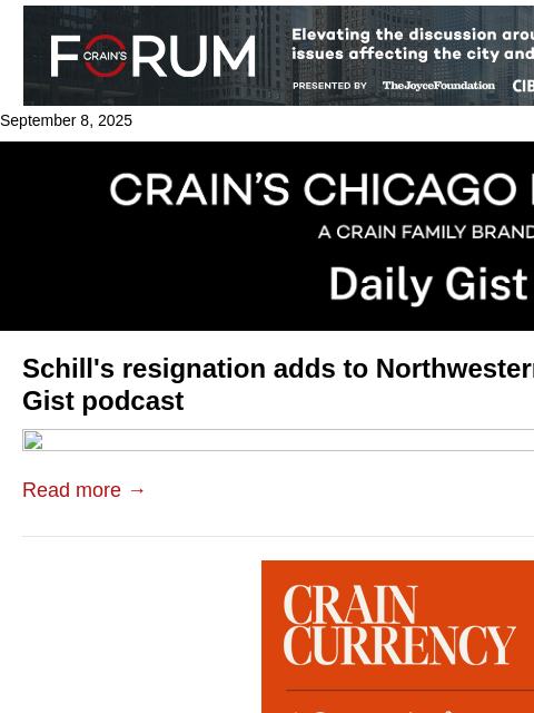 crainalerts newsletter: Schill's resignation adds to Northwestern tumult: ...