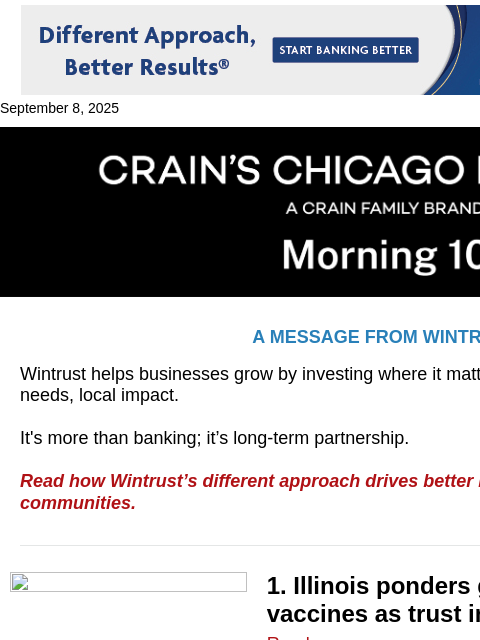 crainalerts newsletter: Illinois plots its own vaccine path