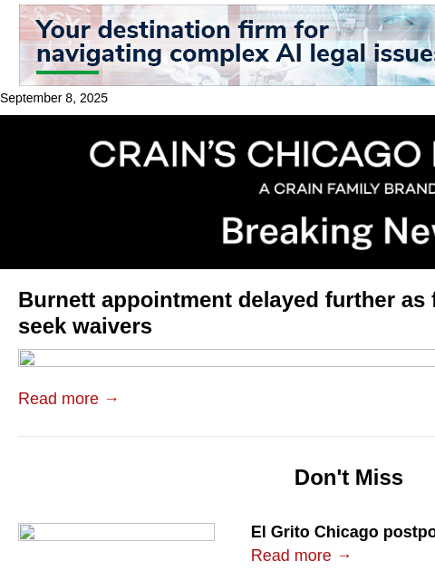 crainalerts newsletter: Burnett appointment delayed further