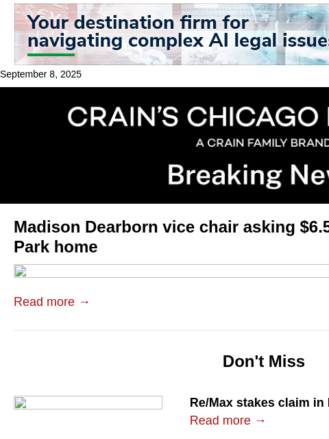 crainalerts newsletter: Madison Dearborn exec lists $6.5M Lincoln Park hom...