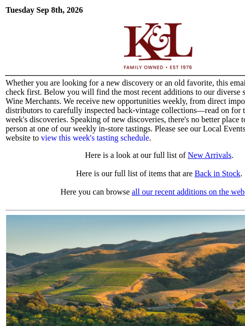 klwines newsletter: The Latest from K&L: New Adds and Back In Stock