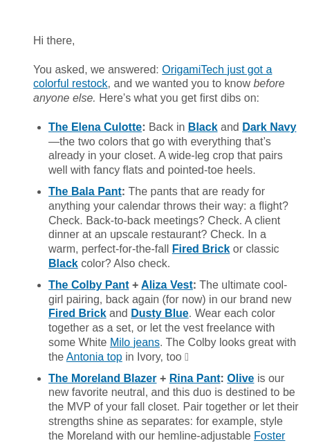 mmlafleur newsletter: GOOD NEWS: OrigamiTech has been restocked.