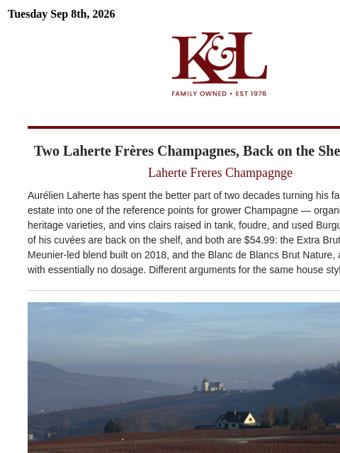 klwines newsletter: Two Laherte Freres Champagnes, Both $54.99