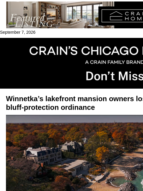 crainalerts newsletter: Winnetka's lakefront mansion owners lose another r...