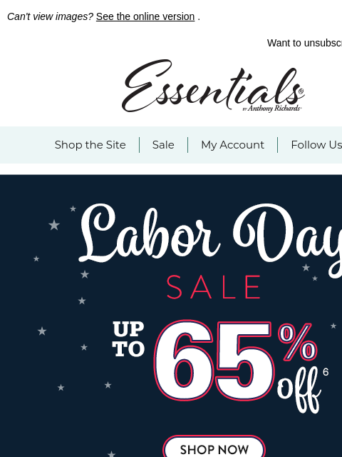 essentialsshop newsletter: A Reminder: Labor Day Savings Up to 65% Off