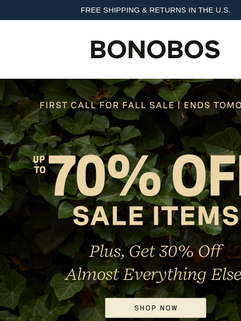 bonobos newsletter: Don’t Miss up to 70% Off Sale Styles