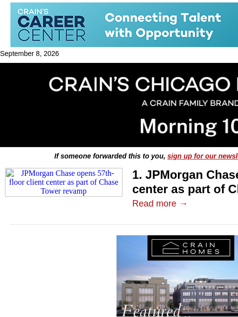 crainalerts newsletter: Inside new high-end client center at Chase Tower