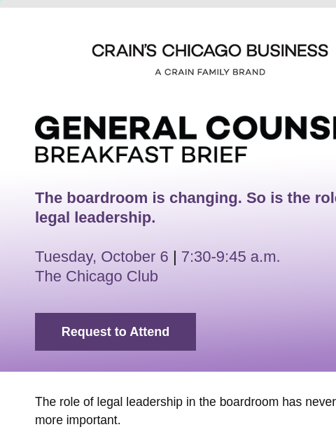 crainliveevents newsletter: Calling all general counsel, CLOs and board member...