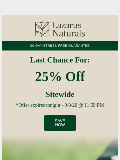 lazarusnaturals newsletter: ☎️ Last Call: 25% Off Sitewide.