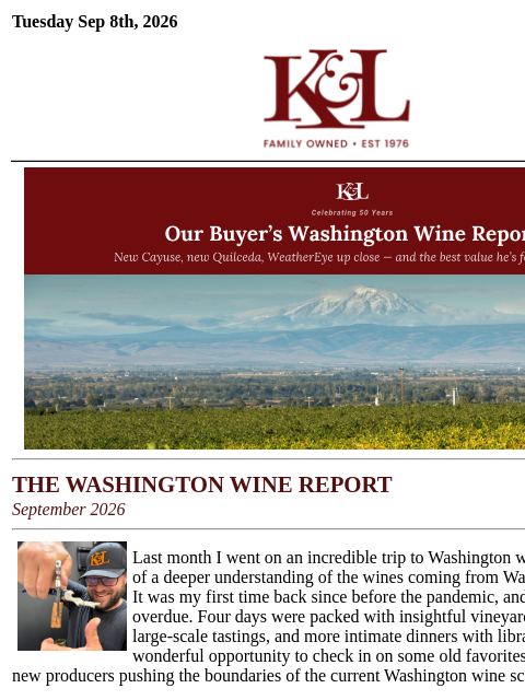 klwines newsletter: K&L Newsletter: Washington Discoveries